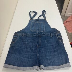 Womens Medium Wash Denim Shortalls Cuffed Bib Overalls Blue Size 22W